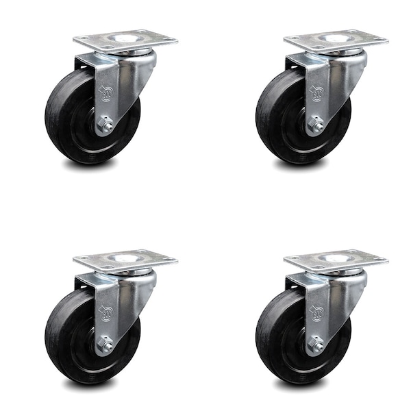 4 Inch Soft Rubber Wheel Swivel Top Plate Caster Set